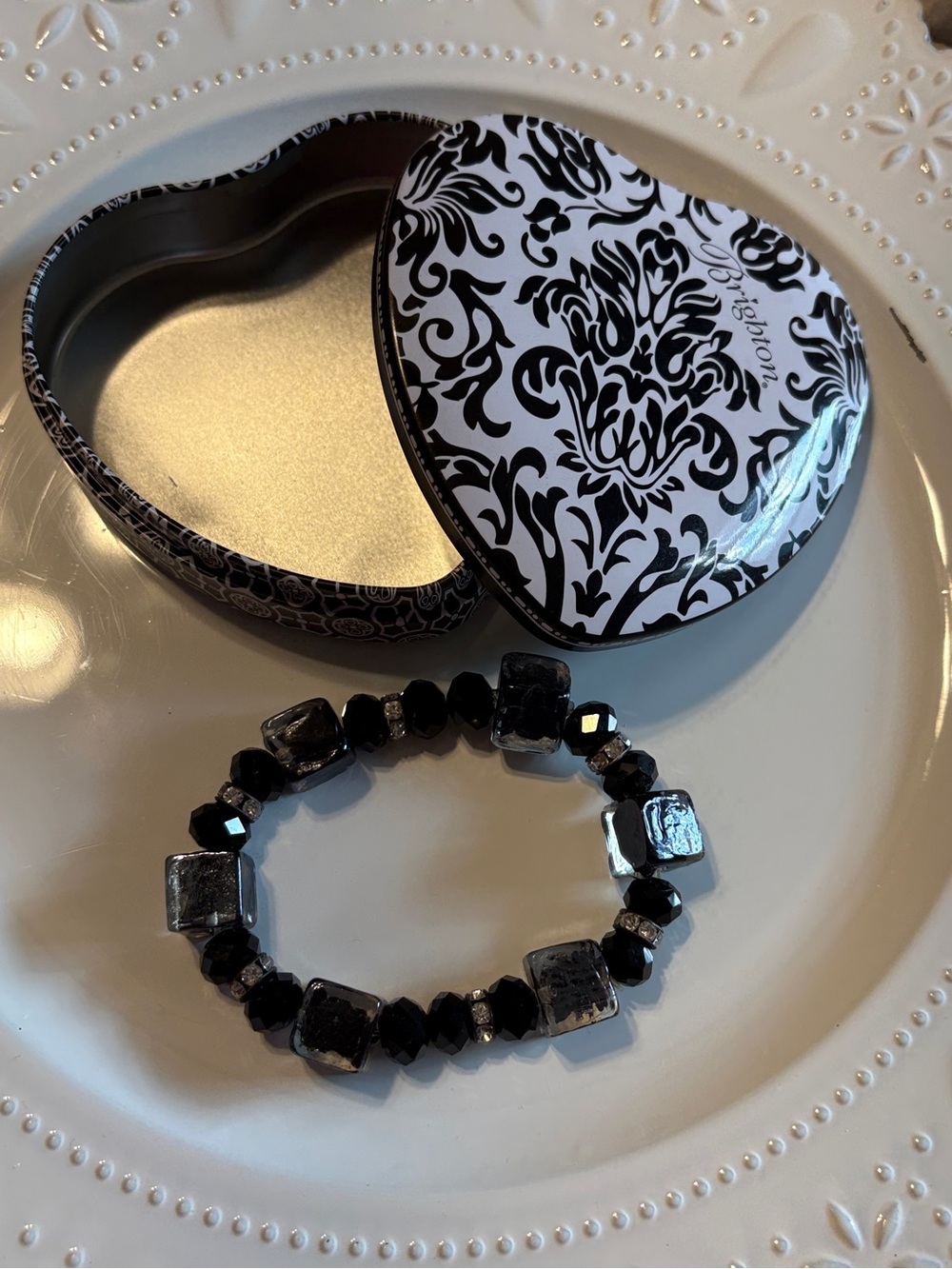 NWOT Brighton Black and Silver Beaded Stretch Bracelet